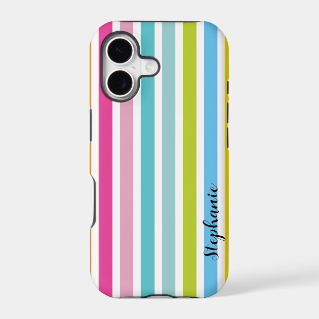 Candy Stripe Personalise Name Monogram iPhone Case (Back)