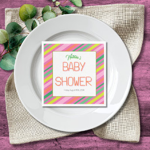 Candy Stripe Pink Colorful Rainbow Baby Shower Napkin