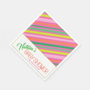 Candy Stripe Pink Colorful Rainbow Baby Shower Napkin