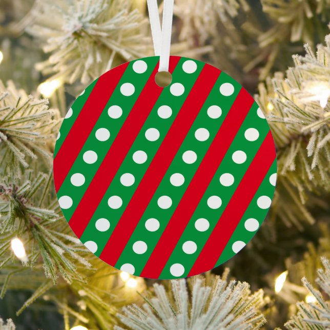 Candy Stripe & Polka Dot Metal Christmas Ornament  (Insitu)