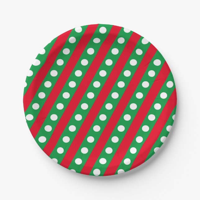 Candy Stripe & Polka Dot Paper Plates (Green) (Front)