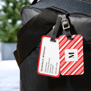 Candy Stripe Red and White Monogrammed Christmas Luggage Tag