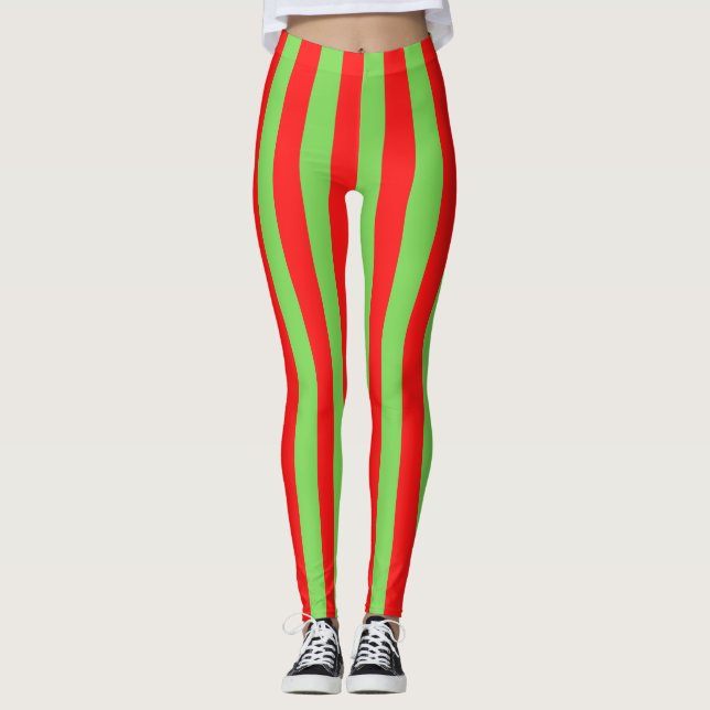 Candy Stripe Red Green Leggings (Front)