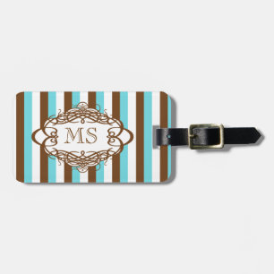 Candy stripe vintage monogram luggage tag