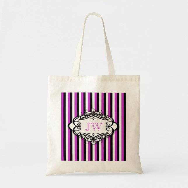 Candy stripe vintage monogram tote bag (Front)