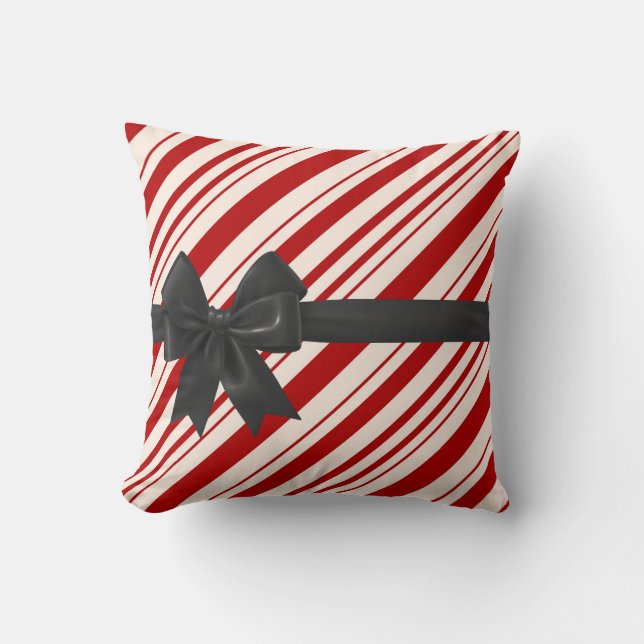 Candy Striped Christmas Pillow with Bow (Front)