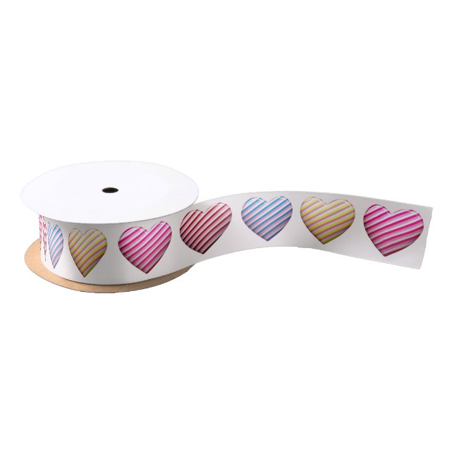 Candy Striped Pastel Color Hearts Satin Ribbon (Spool)