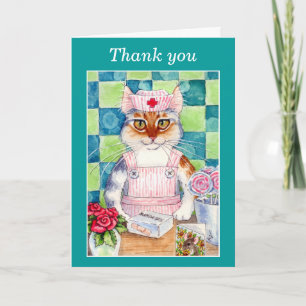 Candy striper nurse cat Thank-you card