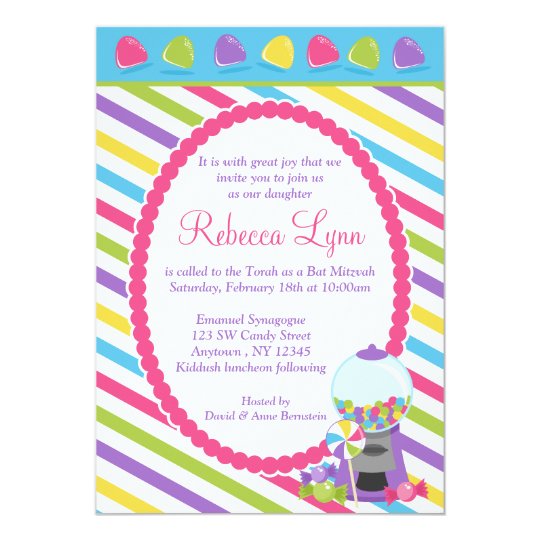 Candy Stripes Bat Mitzvah Card