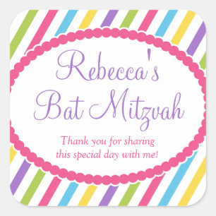 Candy Stripes Bat Mitzvah Square Sticker