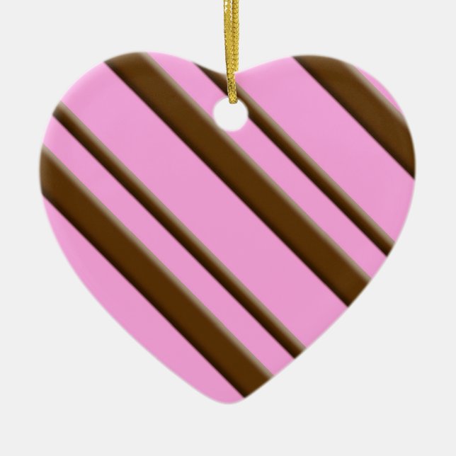 Candy stripes - chocolate on pink ceramic tree decoration (Front)