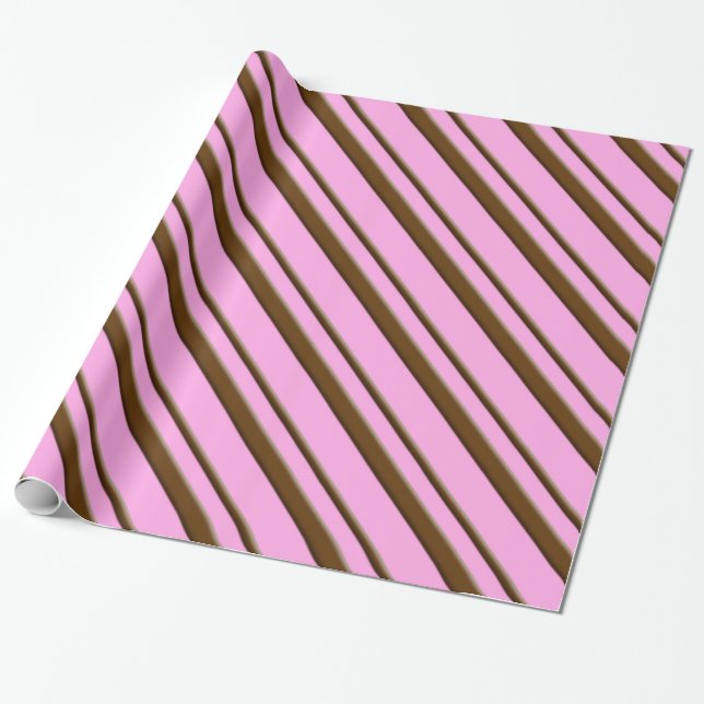 Candy stripes - chocolate on pink wrapping paper (Unrolled)