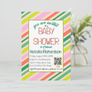 Candy Stripes Colorful Rainbow Modern Baby Shower Invitation