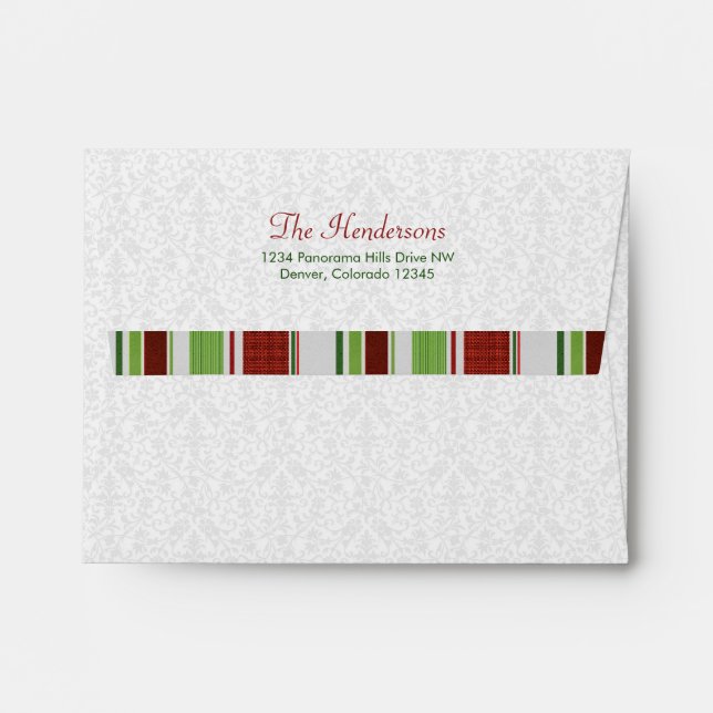 Candy Stripes Damask Xmas or Holiday A-2 envelopes (Back (Top Flap))