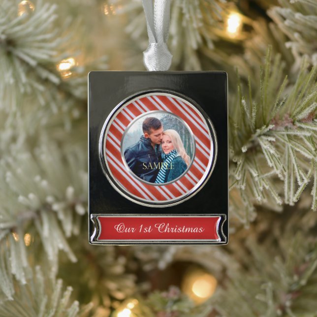Candy Stripes First Christmas Silver Plated Banner Ornament (Tree)