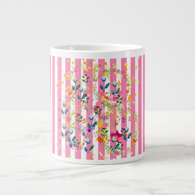 Candy Stripes + Flowers Large Coffee Mug (Front)