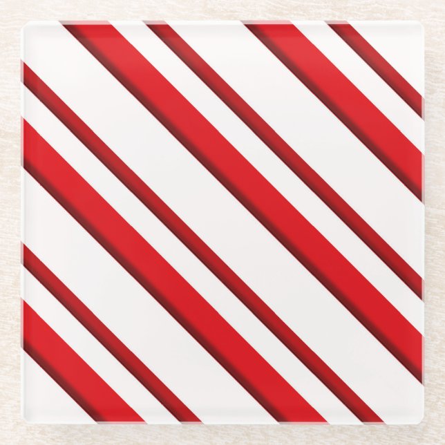 Candy Stripes, peppermint red & white Glass Coaster (Front)
