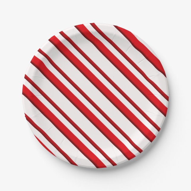 Candy Stripes, peppermint red & white Paper Plate (Front)