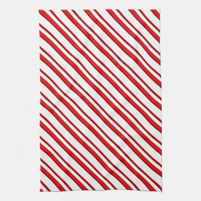 Candy Stripes, peppermint red & white Tea Towel (Vertical)