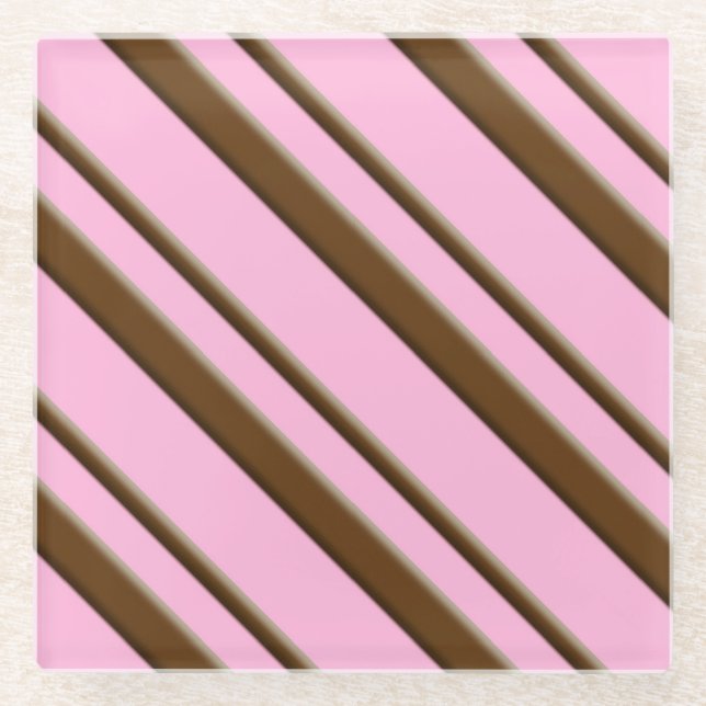 Candy Stripes, pink and chocolate brown Glass Coaster (Front)