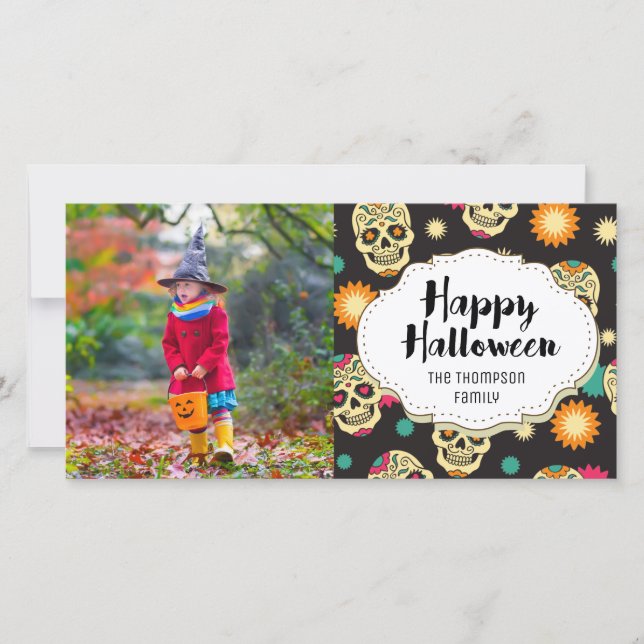 Candy Sugar Skulls Halloween Picture Photo Card (Front)