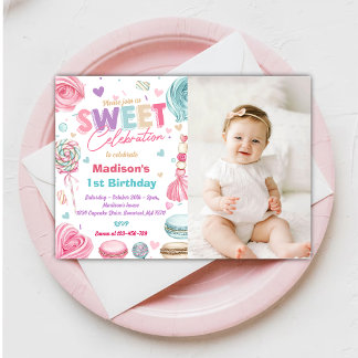 Candy Sweet Celebrate Cupcake Birthday Photo Invitation