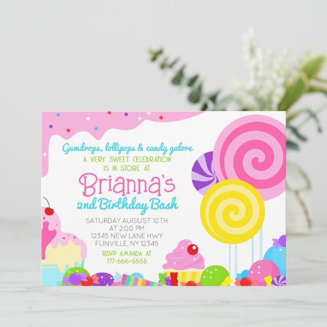 Candy Sweet Celebration Birthday Party Invitation (Standing Front)