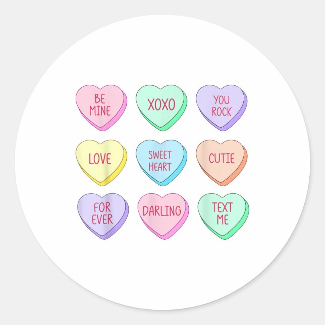 Candy Sweet Conversation Hearts Valentines Day Wom Classic Round Sticker (Front)