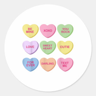 Candy Sweet Conversation Hearts Valentines Day Wom Classic Round Sticker