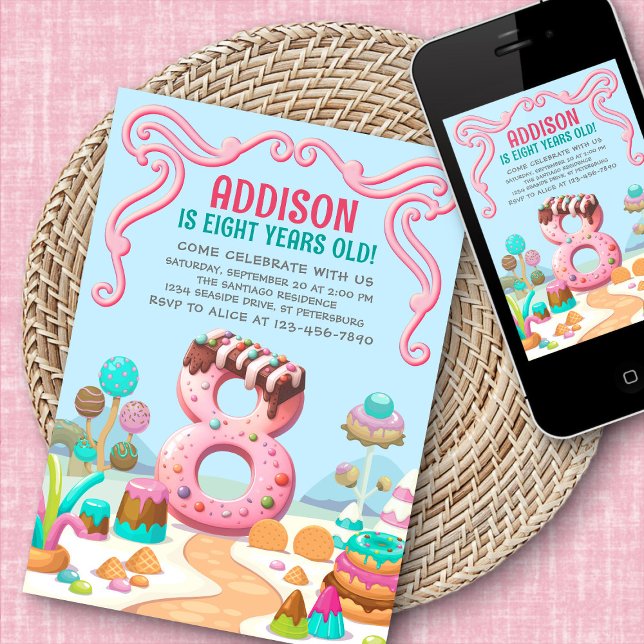 Candy Sweet Girl's Candyland 8th Birthday Invitation (Creator Uploaded)