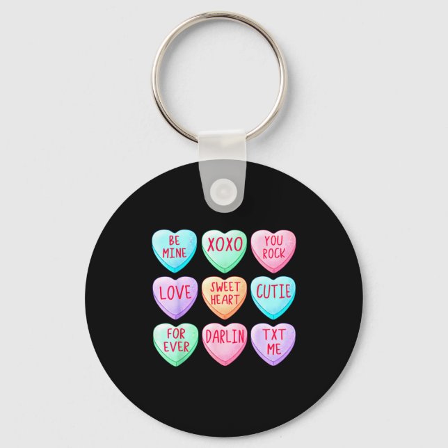 Candy Sweet Hearts Love Valentines Day Shirt Women Key Ring (Front)