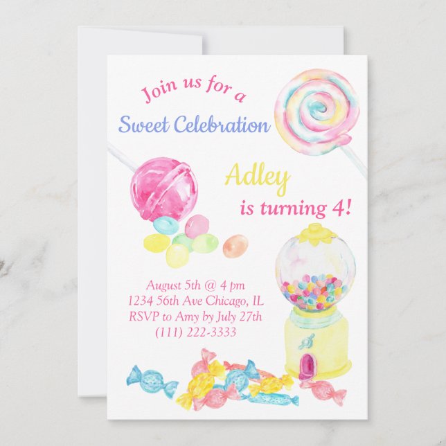 Candy Sweet Lollipop Girl Birthday  Invitation (Front)