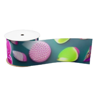 Candy Sweet pink green white multiple candies Satin Ribbon