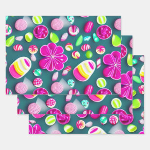 Candy Sweet pink green white multiple candies Wrapping Paper Sheet
