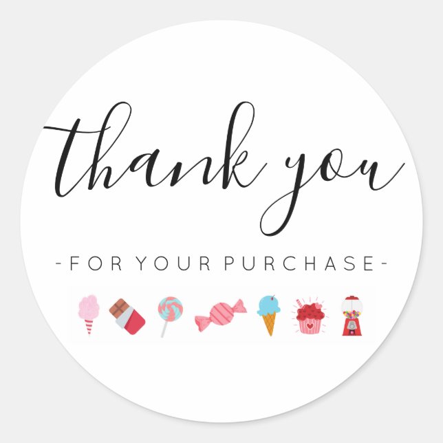 Candy Sweets Thank You for Your Purchase Classic Round Sticker (Front)