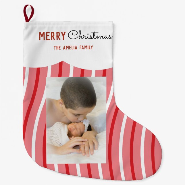 Candy Swirl Photo Christmas Stocking (Front)