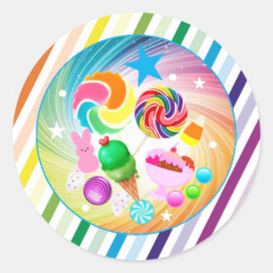 Candy theme, chocolate, food, doughnuts, rainbow p classic round sticker