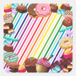 Candy theme, chocolate, food, doughnuts, rainbow p square sticker