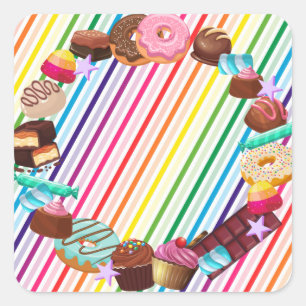 Candy theme, chocolate, food, doughnuts, rainbow p square sticker