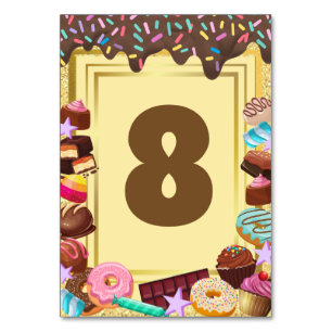 Candy theme, chocolate, food, doughnuts, rainbow p table number