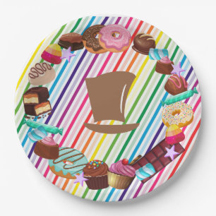 Candy theme, chocolate, golden ticket, rainbow   paper plate