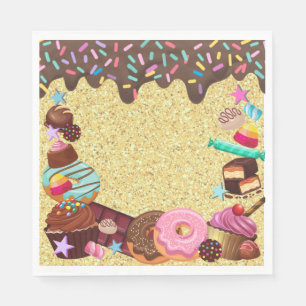 Candy theme, chocolate, pink blue purple napkin