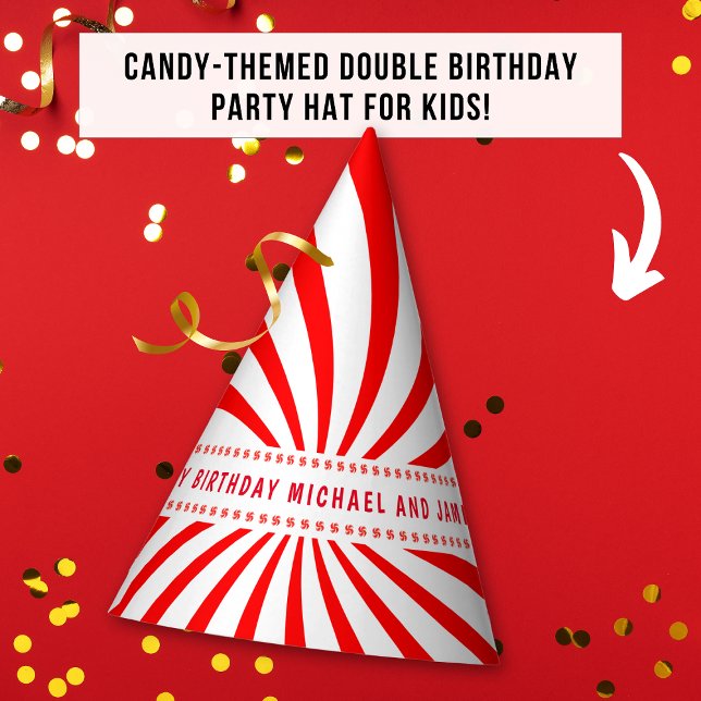 Candy Theme Red White Birthday Celebration  Party Hat (Creator Uploaded)