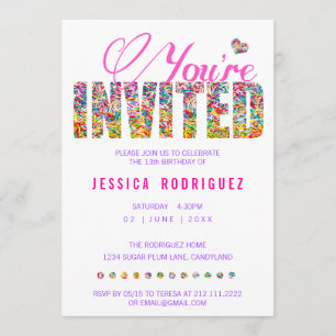 Candy Theme Sprinkles Birthday Party Invitation