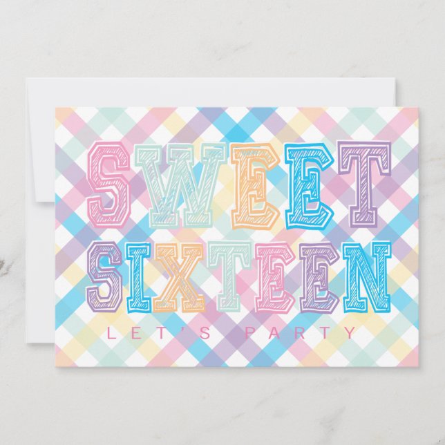 Candy Theme Sweet Sixteen Pink Purple Blue Invitation (Front)
