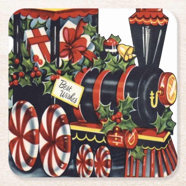 Candy Train Christmas Square Paper Coaster (Front)
