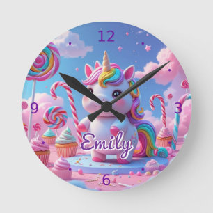 Candy Unicorn Wall Clock – Editable Name