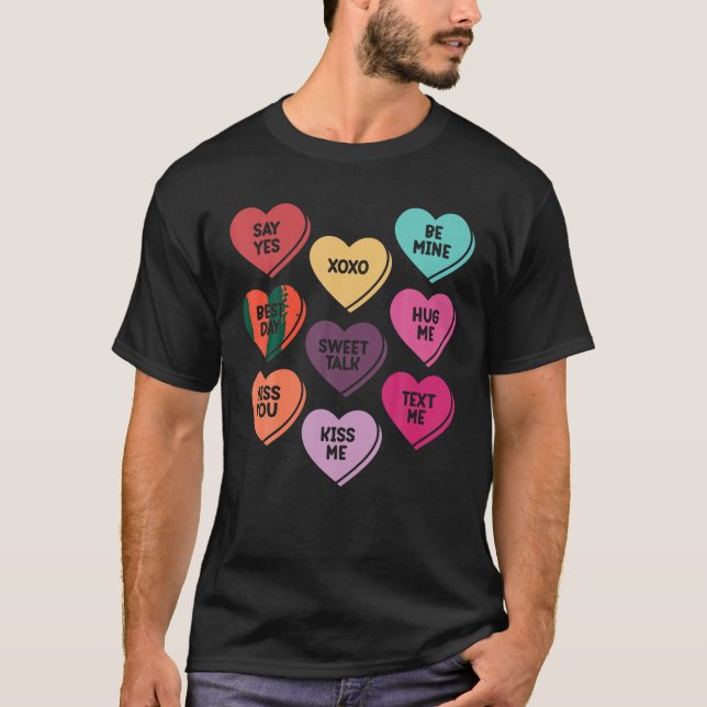 Candy Valentine s Day Hearts Men Women Teachers T  T-Shirt (Front)