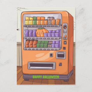 candy vending machien happy halloween postcard