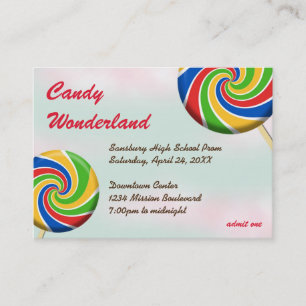 Candy wonderland custom logo prom admission ticket